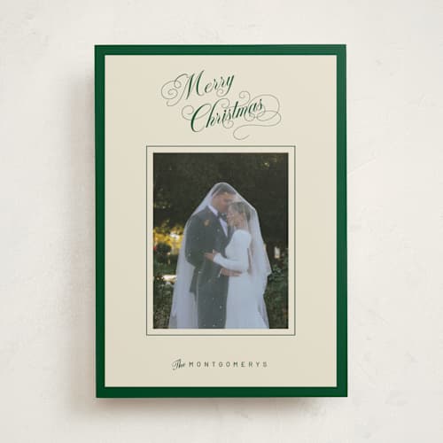 This is a forest holiday photo cards with standard by Jen Ramsey called christmas elegance printing on recycled smooth signature in standard