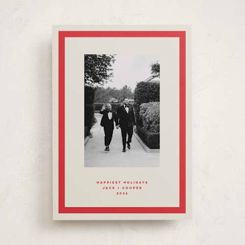 This is a santa suit holiday photo cards with standard by Kristie Kern called cooper printing on recycled smooth signature in standard