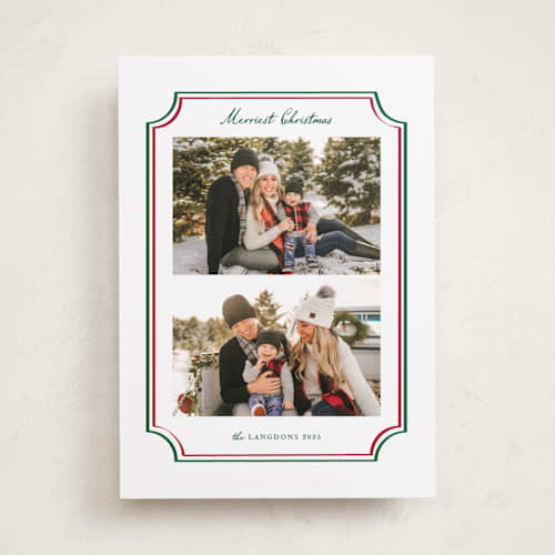 This is a mistletoe holiday photo cards with standard by Kanika Mathur called vintage line frame printing on recycled smooth signature in standard