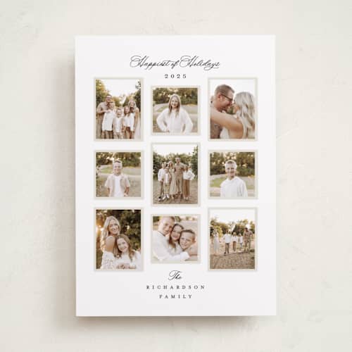 This is a linen holiday photo cards with standard by Jennifer Postorino called delicate printing on recycled smooth signature in standard