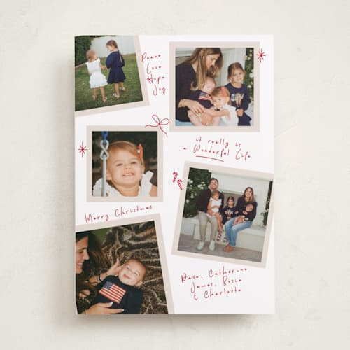 This is a poinsettia holiday photo cards with standard by Owl and Toad called personal note printing on recycled smooth signature in standard