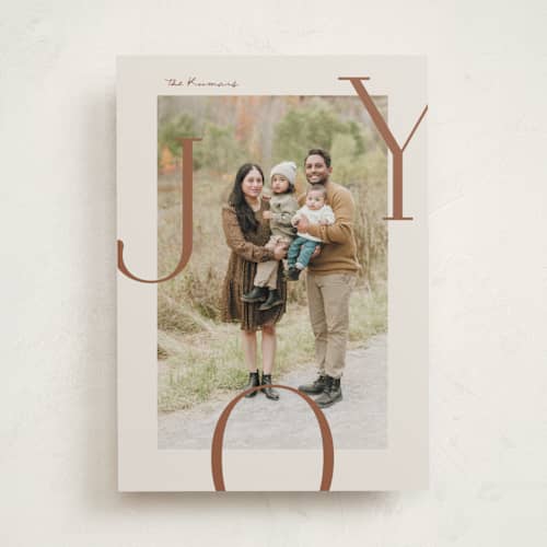 This is a cookie dough holiday photo cards with standard by Brianne Larsen called joy border printing on recycled smooth signature in standard