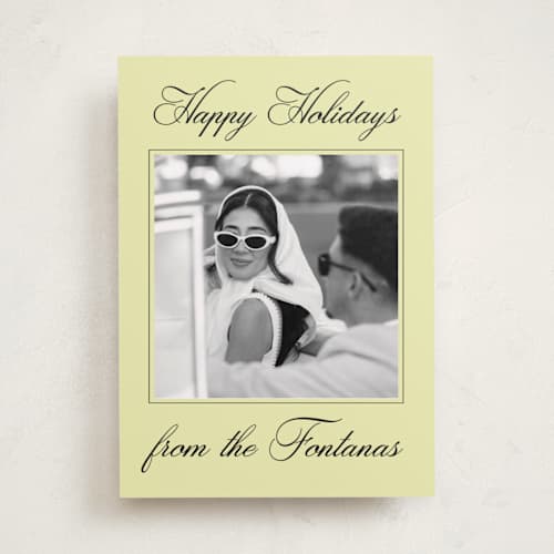 This is a spearmint holiday photo cards with standard by Ekko Studio called traditional twist printing on recycled smooth signature in standard