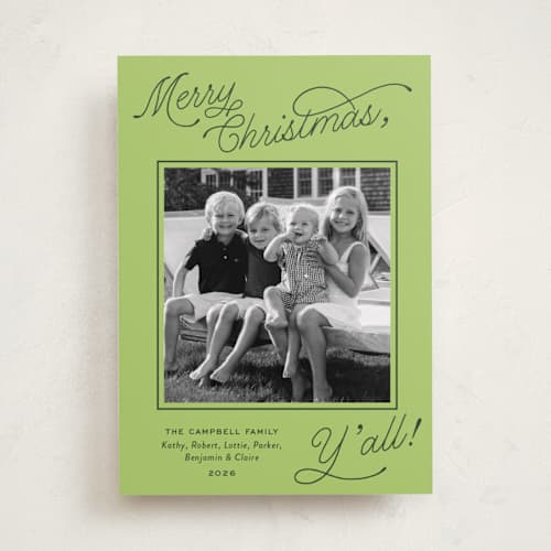 This is a fern holiday photo cards with standard by Megan Davis called southern charm printing on recycled smooth signature in standard