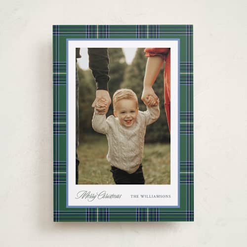 This is a evergreen holiday photo cards with standard by Cindy Reynolds called navy baby printing on recycled smooth signature in standard