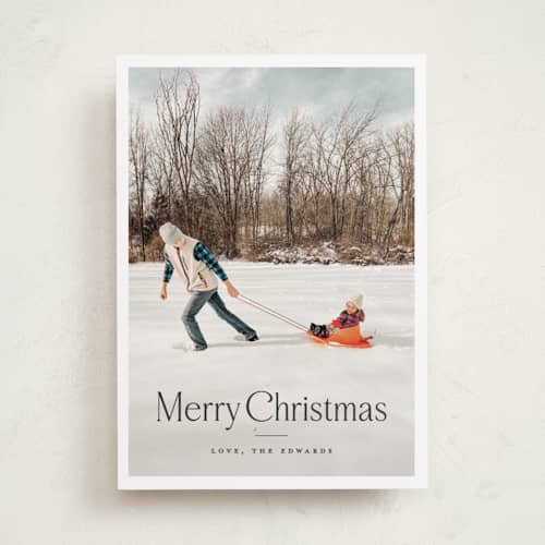 This is a coal holiday photo cards with standard by Carolyn MacLaren called first snow printing on recycled smooth signature in standard