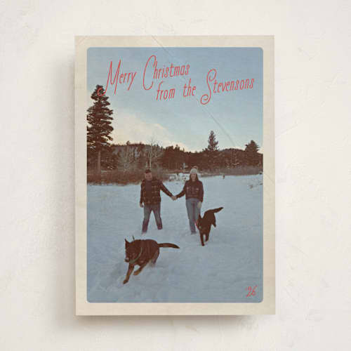 This is a peppermint holiday photo cards with standard by Jenna Holcomb called vintage mail printing on recycled smooth signature in standard