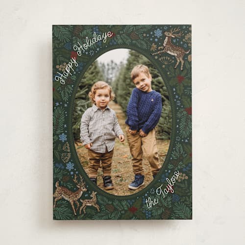This is a pine needle holiday photo cards with standard by Jenna Holcomb called embroidered forest printing on recycled smooth signature in standard
