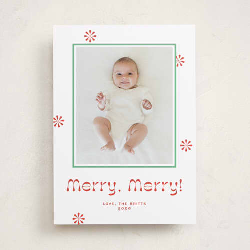 This is a candy cane holiday photo cards with standard by Megan Davis called peppermint printing on recycled smooth signature in standard