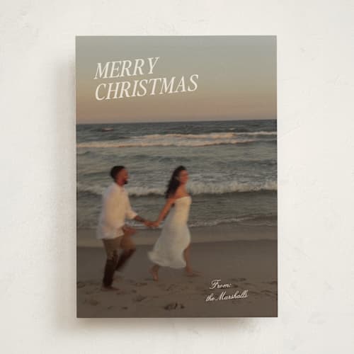 This is a cream holiday photo cards with standard by Ani Somi called coastal holiday printing on recycled smooth signature in standard