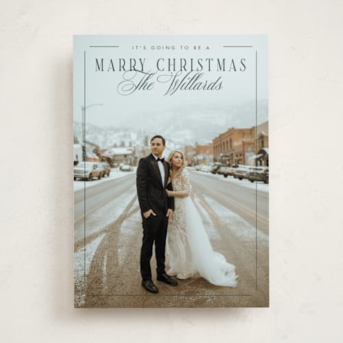 This is a mistletoe holiday photo cards with standard by Keen Peachy called marry christmas printing on recycled smooth signature in standard