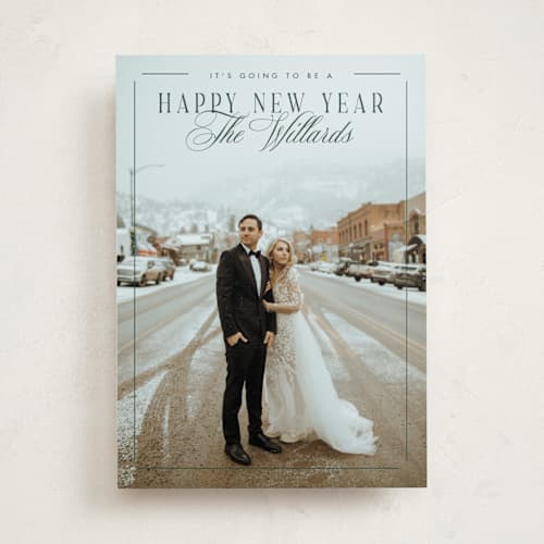 This is a mistletoe holiday photo cards with standard by Keen Peachy called marry christmas printing on recycled smooth signature in standard