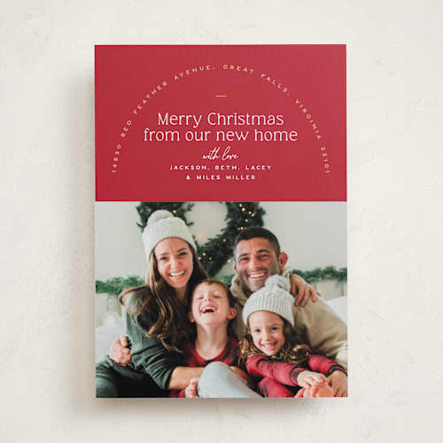 This is a cardinal holiday photo cards with standard by Owl and Toad called address arch printing on recycled smooth signature in standard