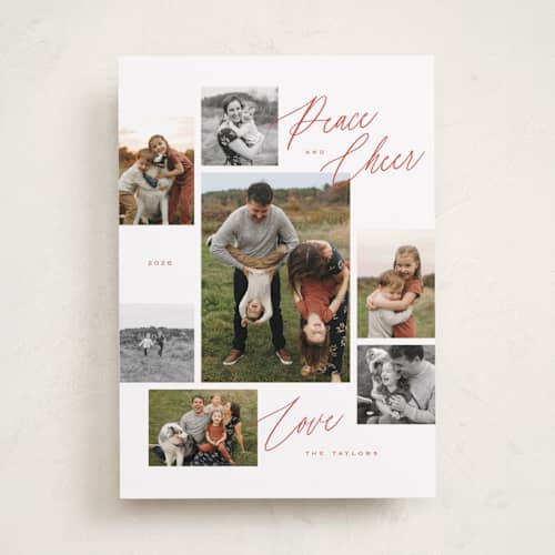 This is a peppermint holiday photo cards with standard by Michelle Taylor called scattered gallery printing on recycled smooth signature in standard