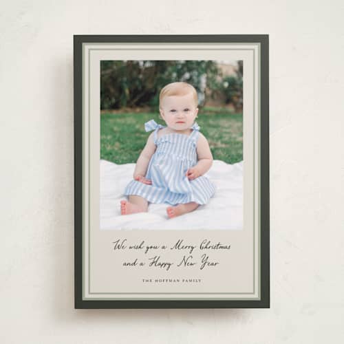This is a olive holiday photo cards with standard by Petra Kern called oasis printing on recycled smooth signature in standard
