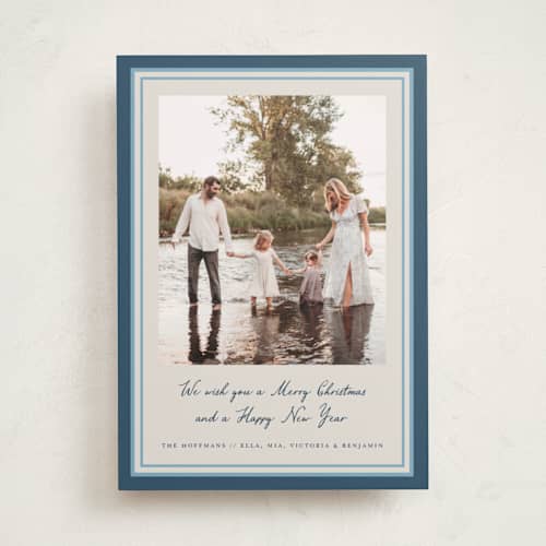 This is a blue spruce holiday photo cards with standard by Petra Kern called oasis printing on recycled smooth signature in standard