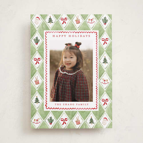 This is a matcha holiday photo cards with standard by Sarah Knight called nostalgic wrap printing on recycled smooth signature in standard