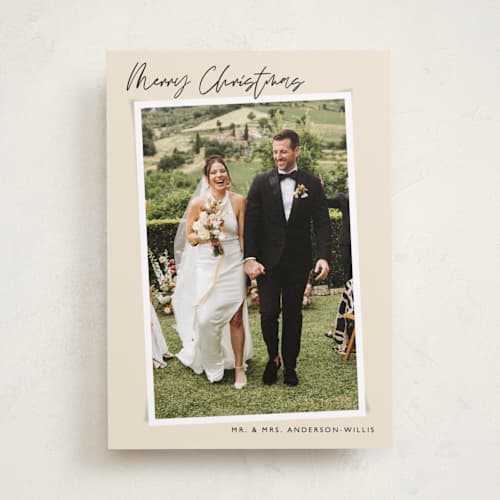 This is a latte holiday photo cards with standard by Alicia Schultz called dated snapshot printing on recycled smooth signature in standard