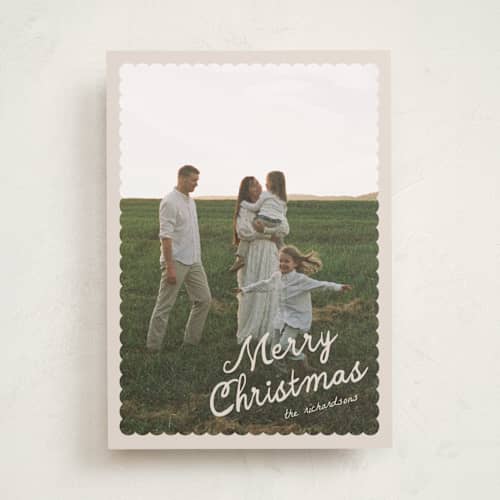 This is a creamer holiday photo cards with standard by Pixel and Hank called dispatch printing on recycled smooth signature in standard