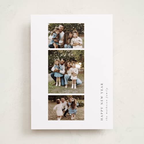This is a snow holiday photo cards with standard by Kelly Schmidt called minimalist sidebar printing on recycled smooth signature in standard