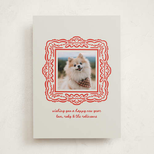 This is a berry holiday photo cards with standard by mo kelley called friendly frame printing on recycled smooth signature in standard