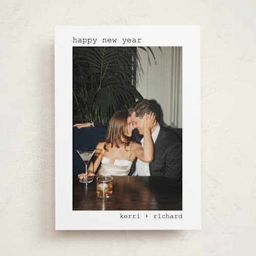 This is a snow holiday photo cards with standard by Amanda Stuff called typewriter printing on recycled smooth signature in standard