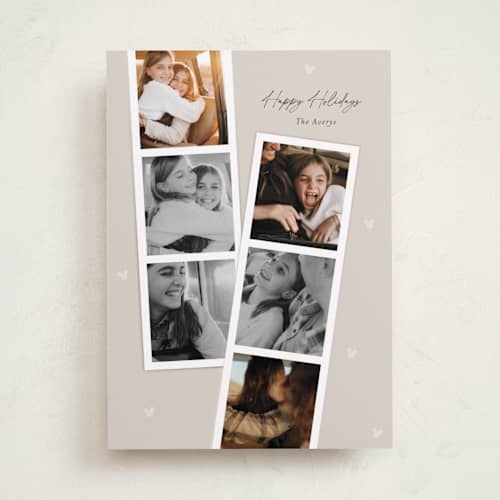 This is a taupe holiday photo cards with standard by Lori Wemple called disney's film strips printing on recycled smooth signature in standard