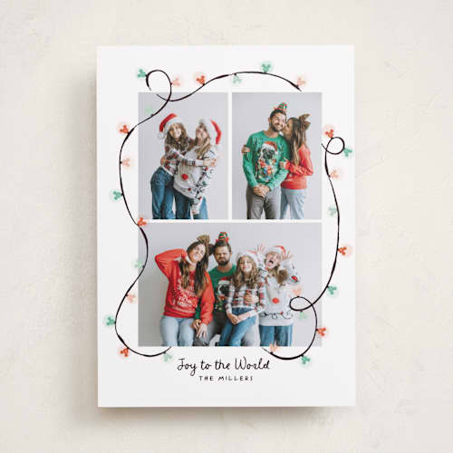 This is a rainbow holiday photo cards with standard by Kamala Nahas called disney's mickey lights triple printing on recycled smooth signature in standard