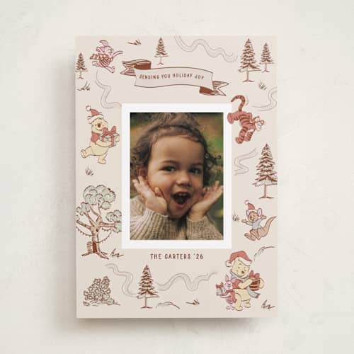 This is a butter holiday photo cards with standard by Teju Reval called disney's holiday pooh printing on recycled smooth signature in standard