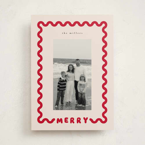 This is a cream holiday photo cards with standard by Iveta Angelova called merry wave printing on recycled smooth signature in standard