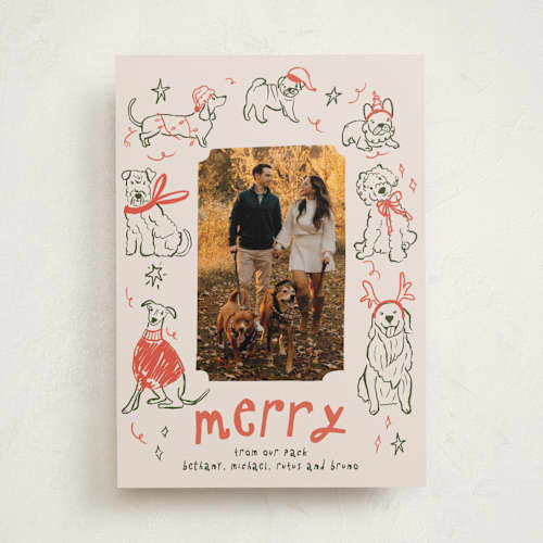 This is a cranberry holiday photo cards with standard by Vera Lim called doggy merry printing on recycled smooth signature in standard