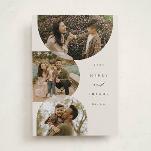This is a pine holiday photo cards with standard by Brianne Larsen called round overlap printing on recycled smooth signature in standard