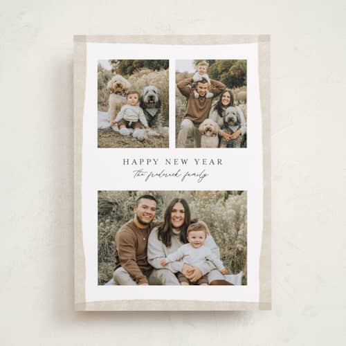 This is a wool holiday photo cards with standard by Jackie Crawford called watercolor border frame printing on recycled smooth signature in standard