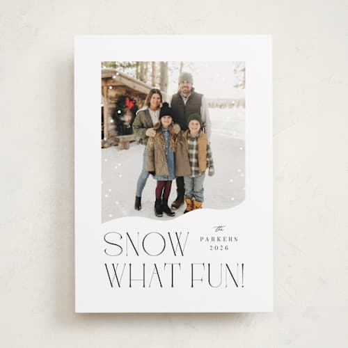 This is a ink holiday photo cards with standard by Olivia Raufman called snow what fun printing on recycled smooth signature in standard