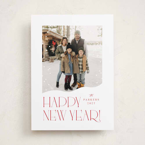 This is a stocking holiday photo cards with standard by Olivia Raufman called snow what fun printing on recycled smooth signature in standard