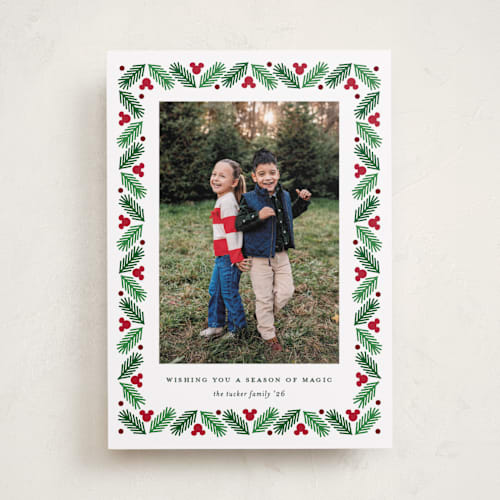 This is a holly holiday photo cards with standard by Erica Krystek called disney's modern mickey holly printing on recycled smooth signature in standard