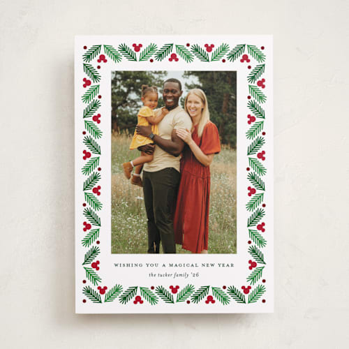 This is a holly holiday photo cards with standard by Erica Krystek called disney's modern mickey holly printing on recycled smooth signature in standard