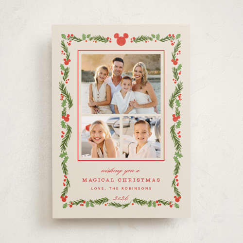 This is a stocking holiday photo cards with standard by Creo Study called disney’s mickey vintage holiday greens printing on recycled smooth signature in standard