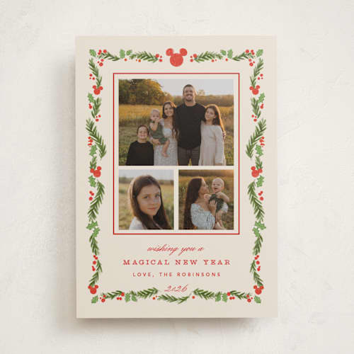 This is a stocking holiday photo cards with standard by Creo Study called disney’s mickey vintage holiday greens printing on recycled smooth signature in standard