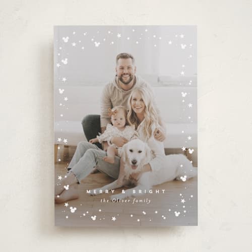 This is a snow holiday photo cards with standard by AK Graphics called mickey confetti printing on recycled smooth signature in standard