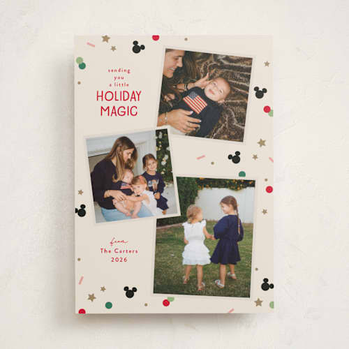 This is a holly holiday photo cards with standard by Kacey Kendrick Wagner called disney magic confetti printing on recycled smooth signature in standard