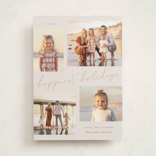 This is a taupe holiday photo cards with standard by Sarah Curry called minimal holiday gallery printing on recycled smooth signature in standard