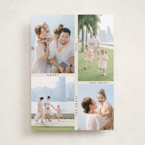 This is a ecru holiday photo cards with standard by Morgan Kendall called grid printing on recycled smooth signature in standard