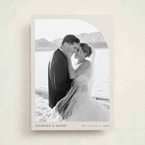 This is a eggnog holiday photo cards with standard by Oma N. Ramkhelawan called arched simplicity printing on recycled smooth signature in standard