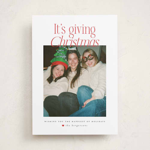This is a cardinal holiday photo cards with standard by Itsy Belle Studio called it's giving christmas printing on recycled smooth signature in standard