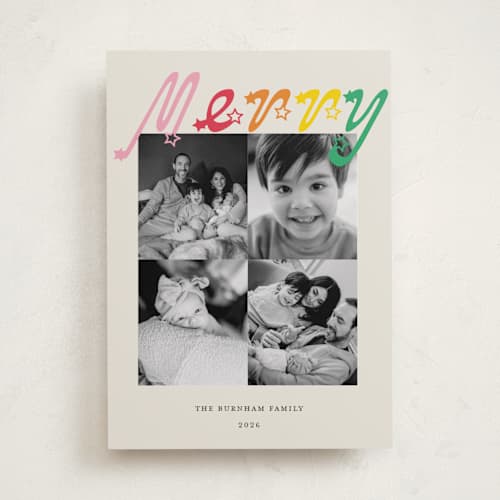 This is a cream holiday photo cards with standard by Celine Nguyen called four moments of joy printing on recycled smooth signature in standard