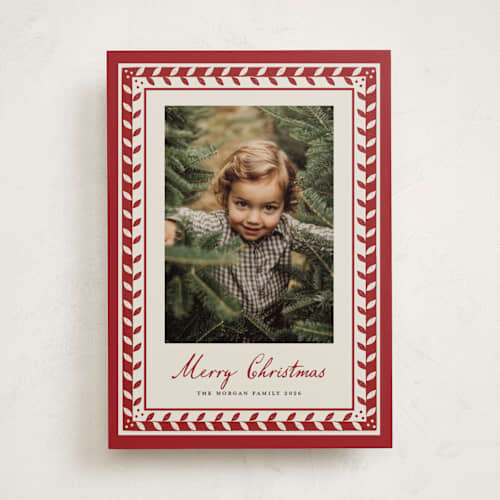 This is a berry holiday photo cards with standard by Maja Cunningham called linocut frame printing on recycled smooth signature in standard