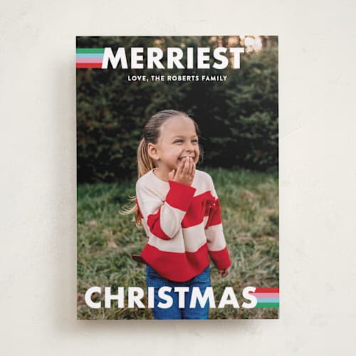 This is a winter brights holiday photo cards with standard by Megan Davis called aprés printing on recycled smooth signature in standard