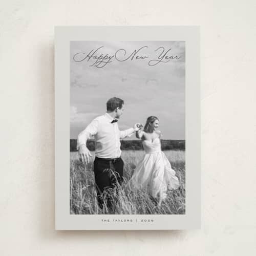This is a dove holiday photo cards with standard by Nicoletta Savod called chic script printing on recycled smooth signature in standard