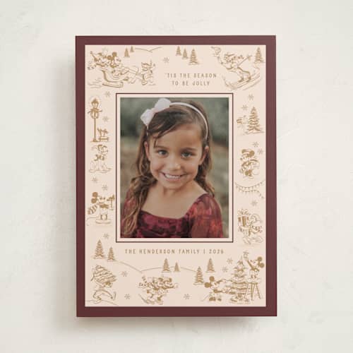 This is a caramel holiday photo cards with standard by Teju Reval called disney's mickey toile printing on recycled smooth signature in standard